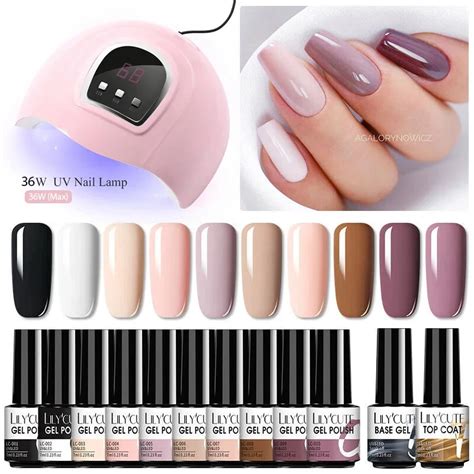 Lilycute 10pcs Gel Nail Polish Set With Uv Lamp Nude Gel Semi Permanent