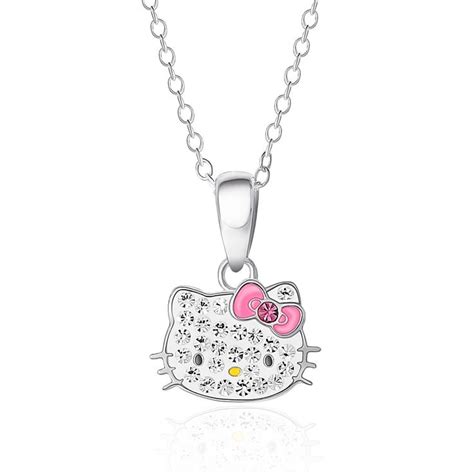 Sanrio Hello Kitty Womens Sterling Silver Crystal Necklace 18 Chain