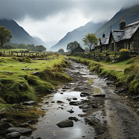 Premium AI Image | Idyllic Scottish Highlands Small Village Amidst ...