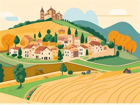 Premium Ai Image Whimsical Italian Village Cartoon Landscape Delight