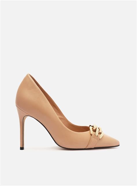 Scarpin Nude Arezzo Couro Salto Alto Bico Fino Metal Zz Mall