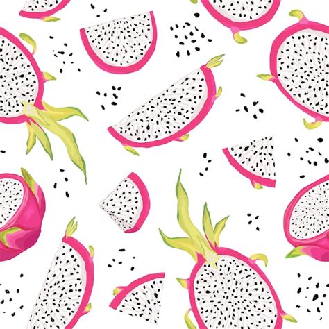 Premium Vector Seamless Pattern With Dragon Fruits Pitaya Background