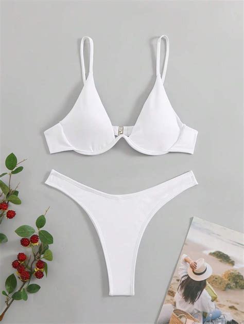 SHEIN Swim Summer Beach Mono Bikini Set Underwired Bra High Cut