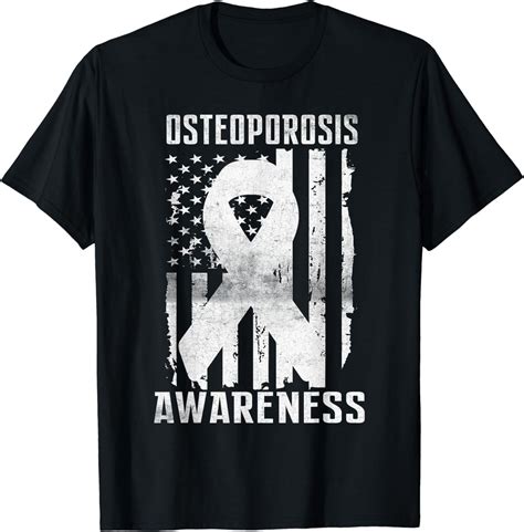 Osteoporosis Awareness Month Day USA Flag Ribbon White T Shirt