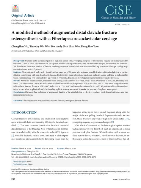 Pdf A Modified Method Of Augmented Distal Clavicle Fracture