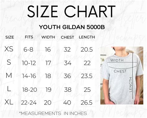 Gildan 5000B Youth Size Chart Unisex Gildan 5000B Size - Etsy Canada ...