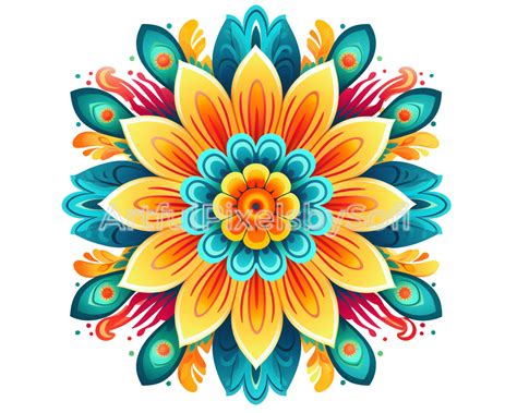 6 Colorful Boho Mandala Flower Clipart 406 Dpi Mandala Etsy