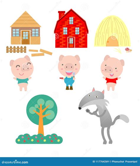 Three Little Pigs On White Backgroundvector Illustration Stock Vector