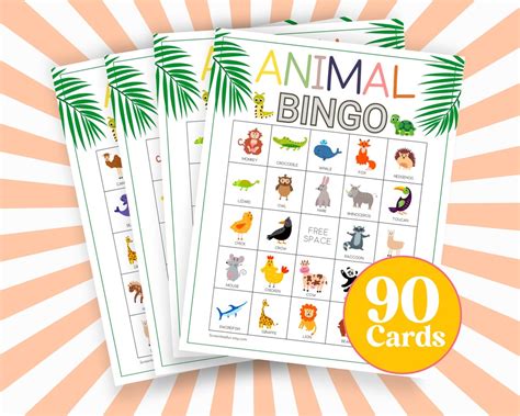 Animal Bingo Game Cards 90 Animal Bingo Boards Printable Animal Bingo