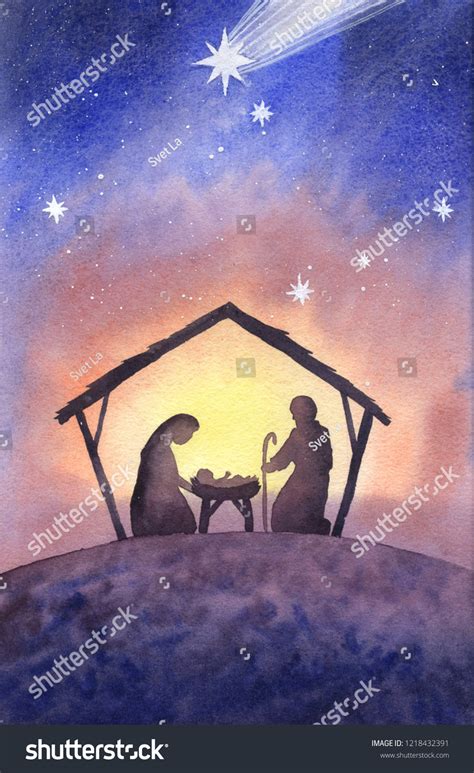 Biblical Scene Birth Jesus Bethlehem Bethlehem Stock Illustration