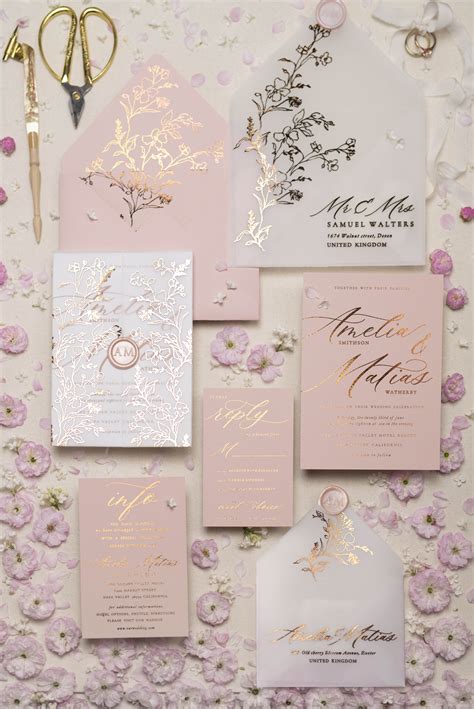 Luxury Gold Foil Wedding Invitations Glamour Golden Wedding Invites Elegant Floral Wedding