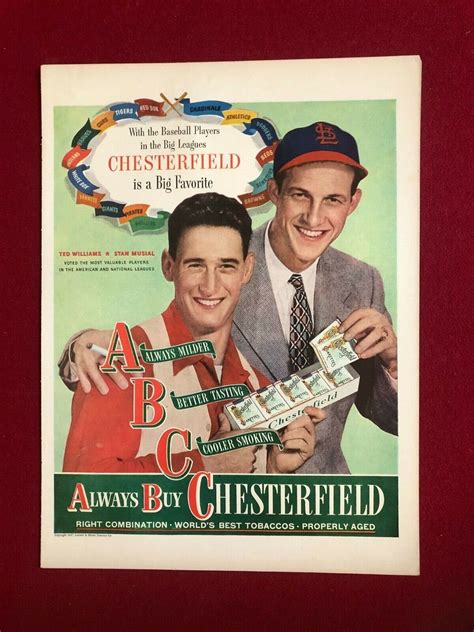 Ted Williams Stan Musial Chesterfield Ad Scarce Vintage