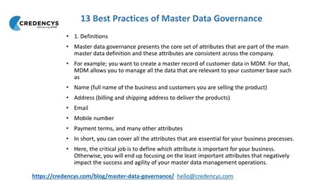 Ppt Master Data Management 13 Best Practices For Effective Master Data Governance Powerpoint