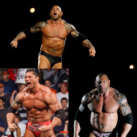 Rate the wrestler Batista 1-10 in terms of: Work rate, moveset, Promos ...