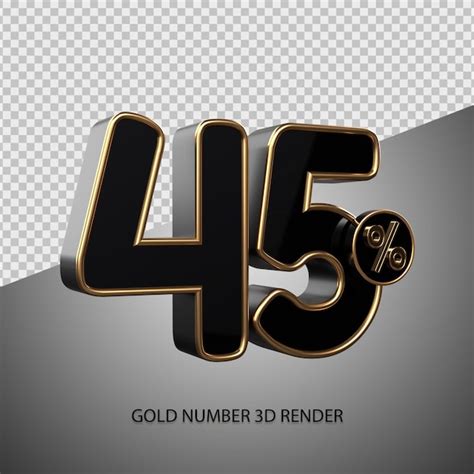 Premium Psd 3d Render Percentage Number 45 Black Color And Gold Bevel