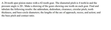 Solved A Tooth Spur Pinion Mates With A Tooth Gear Chegg