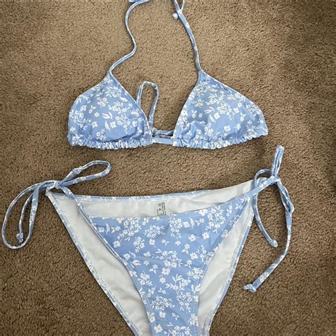 Baby Blue Bikini With White Floral Pattern Never Depop