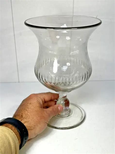 Grand Verre Ou Vase Ancien En Verre Souffl Et Taill Xix Me H Cm Eur