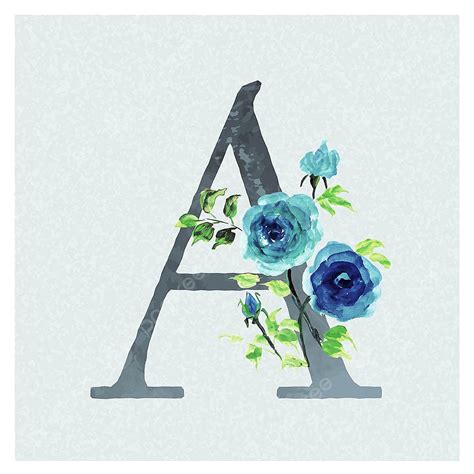 Blue Watercolor Floral Vector PNG Images Letter A Watercolor Floral