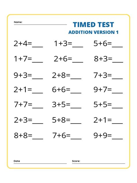 Addition Timed Test Worksheet Pdf