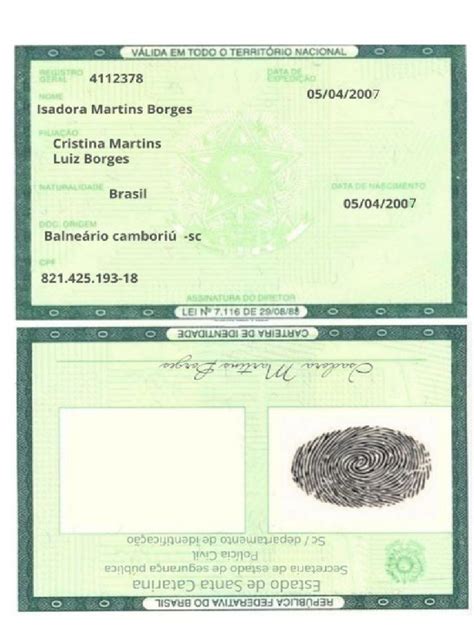 Identidade Para Imprimir Pdf - Carteira Identidade Editavel | PDF