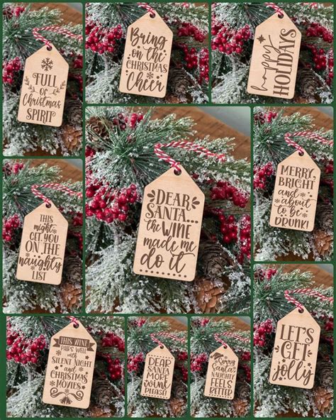 Christmas Wine Bottle Gift Tags Wood Gift Tag Funny Wine Tag Holiday