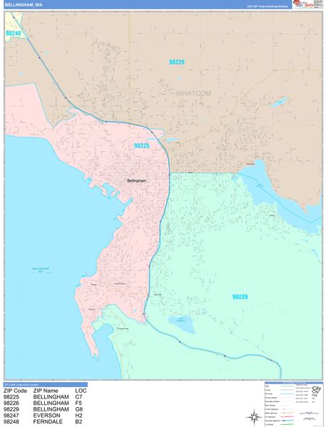 Bellingham, WA Wall Map Color Cast Style