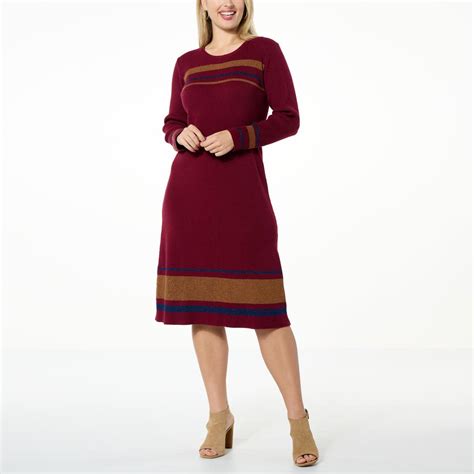 G By Giuliana Striped Ribbed Knit A Line Sweater Dress Hsn