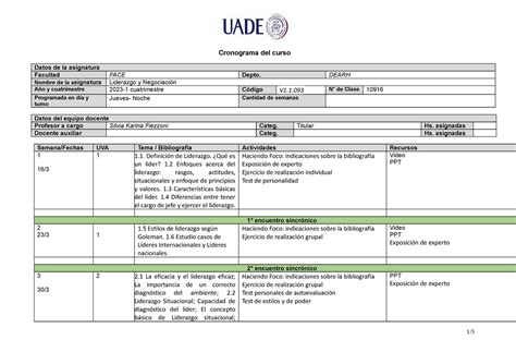 Modelo Cronograma Virt Grado Jueves Cronograma Del Curso Datos