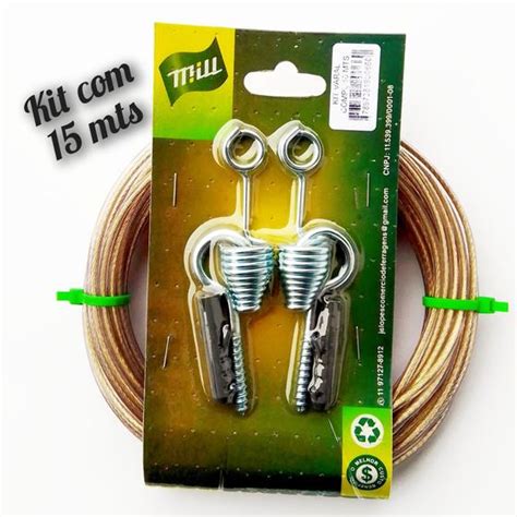 Kit Varal 15 mts Cabo De Aço Revestido Nylon Cristal 3 30 Mm MILL