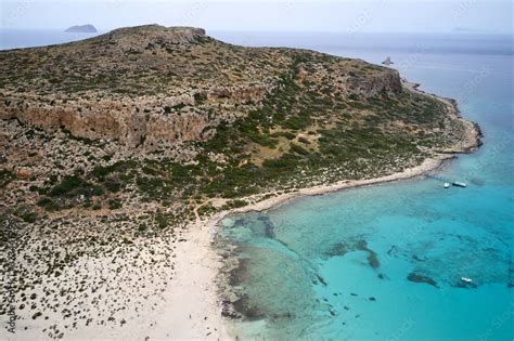 Amazing Aerial Drone Top Panoramic View On The Famous Balos Beach In