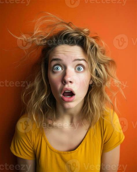 surprised woman with open mouth on orange background generative ai ...