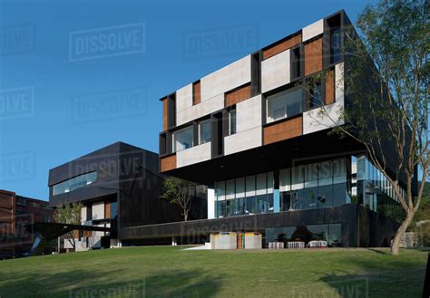 Front Exterior Modern Building With Geometric Shapes Stock Photo