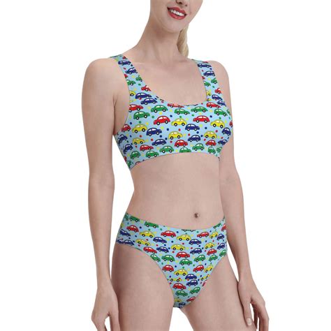 Noikeo Transport Pattern Bikini Set For Women Two Piece Swimsuits Low Rise Bathing Suits
