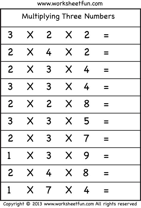 Multiplying By 3 And 4 Worksheet