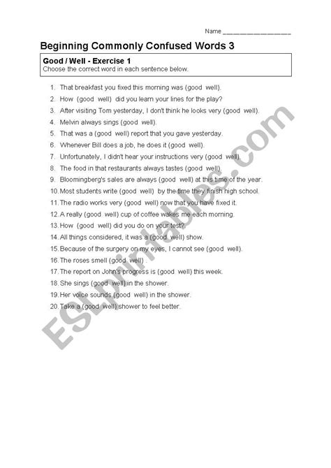 Commonly Confused Words Worksheet Level