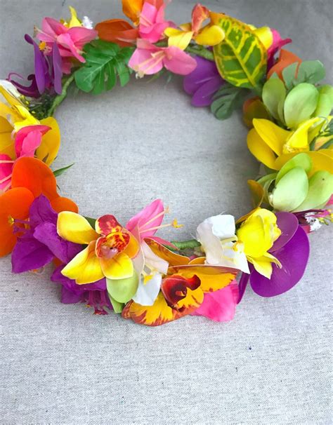 Tropical Flower Crown In Artificial Flowers Hawaiian Crown Etsy