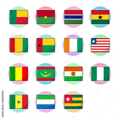 West African Countries Flags Flat Square Vector Element Design Travel