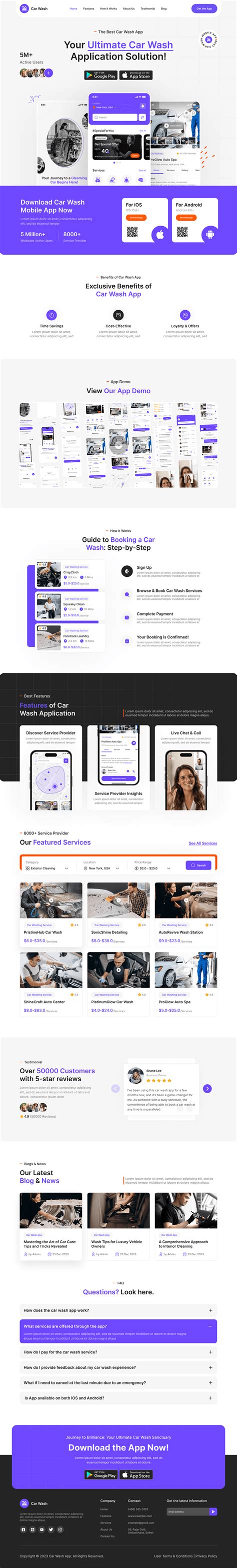 Car Wash App Landing Page Figma App Website Ui On Behance