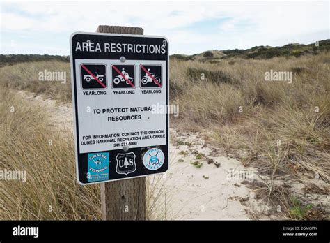 A Sign At A Trailhead Restricting Vehicles At The Oregon Dunes South