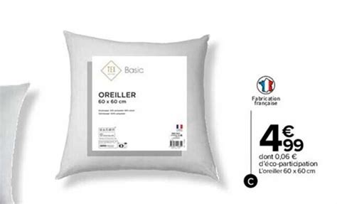 Promo L Oreiller 60 X 60 Cm Tex Home Basic Chez Carrefour Market