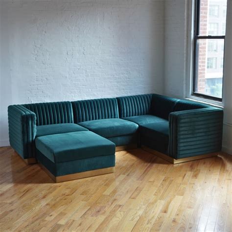 Modern Modular 5 Piece Sectional Sofa Green Velvet - AptDeco