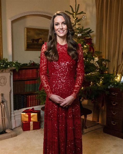 Lady In Red Princess Kate Wears Festive Gown In Royal Christmas