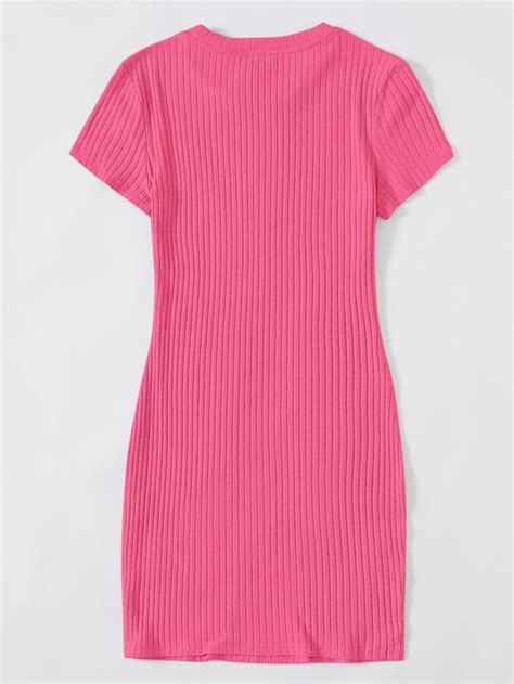 Shein Ezwear Solid Rib Knit Bodycon Dress Shein Usa