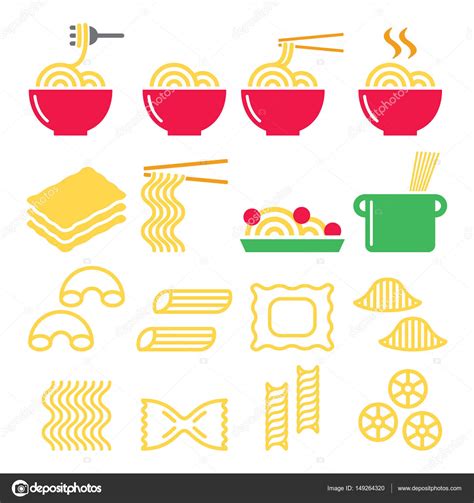 Pasta Noodles Spaghetti Italian Food Icons Set Stock Vector Image