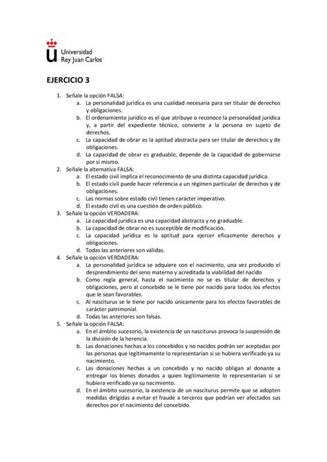 Ejercicio 3 Derecho Civil Test Exámenes De Derecho Civil Docsity