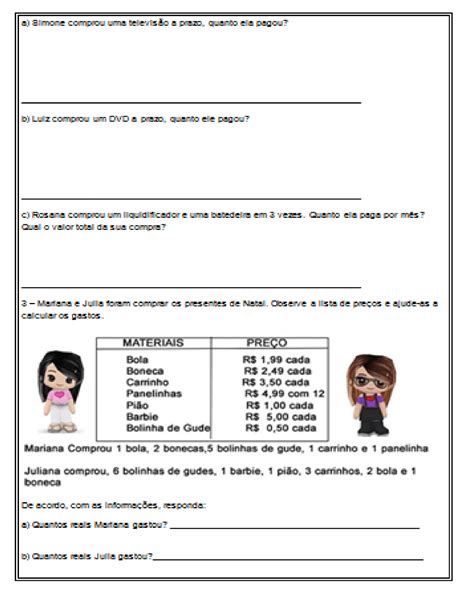 Ensinar E Aprender Sempre Atividade Avaliativa Sistema Monetário 4º Ano