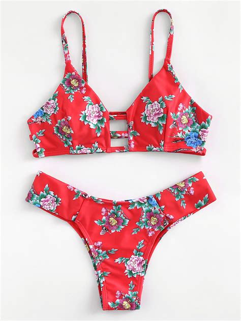 Calico Print Ladder Cut Out Bikini Set SheIn Sheinside Bikini Modells