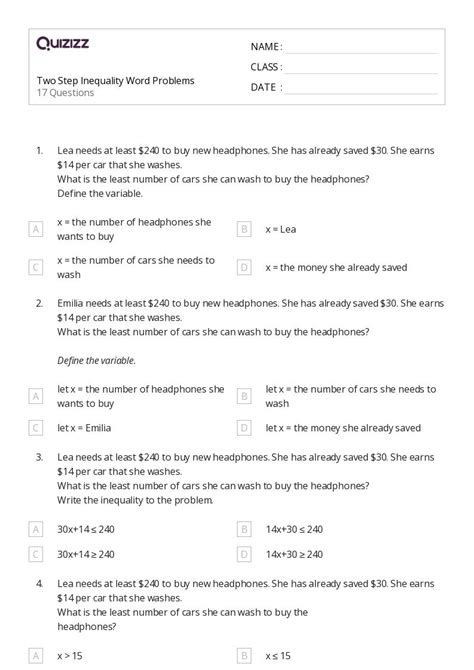 50 Two Step Word Problems Worksheets For 8th Grade On Quizizz Free