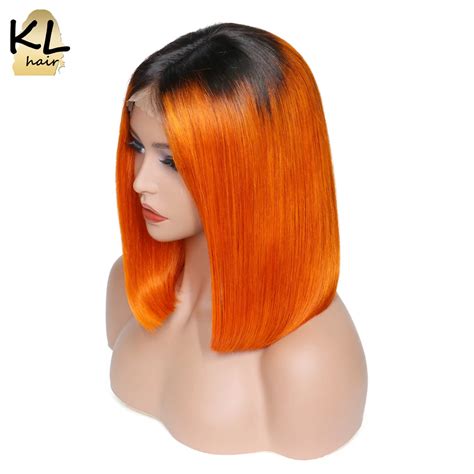 Buy Pre Plucked Ombre Color Bob Wigs Orange Lace Front Human Hair Wigs Straight